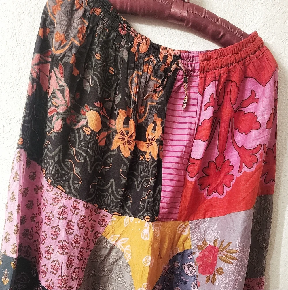 Boho Patchwork Cotton Harem Pants -OSFM - Picture 3 of 4